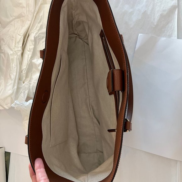 Gucci Ophidia GG Jacquard Denim Blue Brown Tote Bag Italy Leather Handbag New - Picture 15 of 15